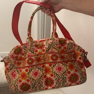 Vera Bradley Floral Travel Bag with Red Straps